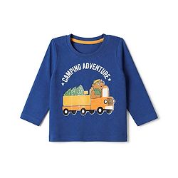 Babyhug 100% Cotton Knit Full Sleeves T-Shirt & Pyjama Night Suit with Bear & Truck Print - Blue
