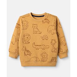 Babyhug 100% Cotton Terry Knit Sweatshirts with Full Sleeves and Animal Print Pack of 2 - Navy Blue Mustard