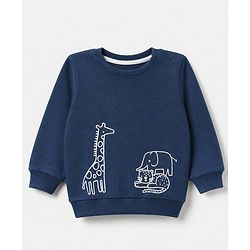 Babyhug 100% Cotton Terry Knit Sweatshirts with Full Sleeves and Animal Print Pack of 2 - Navy Blue Mustard