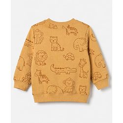 Babyhug 100% Cotton Terry Knit Sweatshirts with Full Sleeves and Animal Print Pack of 2 - Navy Blue Mustard