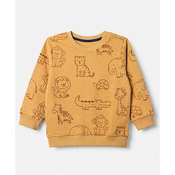 Babyhug 100% Cotton Terry Knit Sweatshirts with Full Sleeves and Animal Print Pack of 2 - Navy Blue Mustard