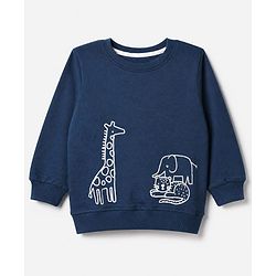 Babyhug 100% Cotton Terry Knit Sweatshirts with Full Sleeves and Animal Print Pack of 2 - Navy Blue Mustard
