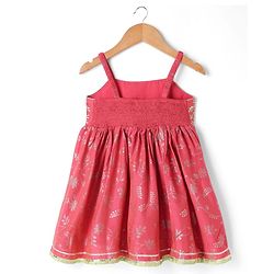 Babyhug Chanderi Woven Sleeveless Foil Printed Kurti & Salwar Set With Dupatta - Fuchsia