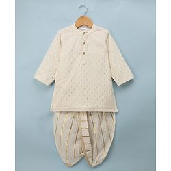 Babyhug Woven Lurex Dobby Dhoti Kurta Set With Foil Print - Off White