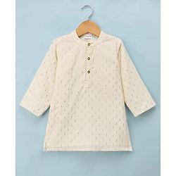 Babyhug Woven Lurex Dobby Dhoti Kurta Set With Foil Print - Off White