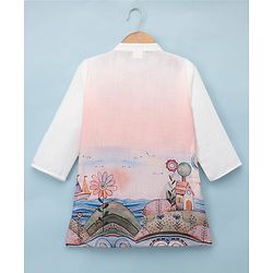 Babyhug Linen Woven Full Sleeves Kurta and Pyjama Set With Landscape Print - Light Pink
