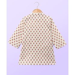 Babyhug 100% Cotton Woven Full Sleeves Kurta and Dhoti Set with Floral Print in Offwhite for 9-12 Months