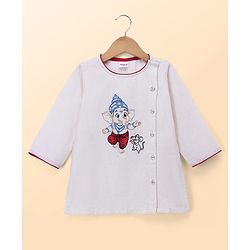 Babyhug Cotton Mix Woven Full Sleeves Kurta & Dhoti Set With Ganesh Embroidery - Off White