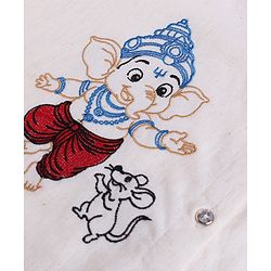 Babyhug Cotton Mix Woven Full Sleeves Kurta & Dhoti Set With Ganesh Embroidery - Off White