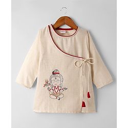 Babyhug Cotton blend Woven Full Sleeves Dhoti Kurta Set with Shiva Embroidery in Beige