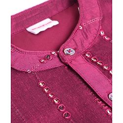 Babyhug Georgette Woven Full Sleeves Kurta and Pajama Set with Stripes Sequin Work - Wine