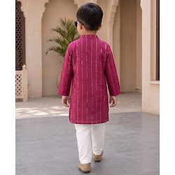 Babyhug Georgette Woven Full Sleeves Kurta and Pajama Set with Stripes Sequin Work - Wine