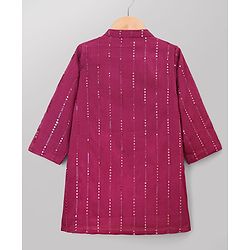 Babyhug Georgette Woven Full Sleeves Kurta and Pajama Set with Stripes Sequin Work - Wine