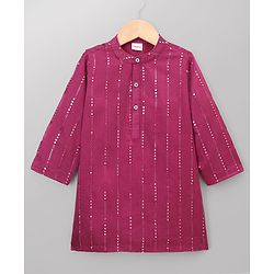 Babyhug Georgette Woven Full Sleeves Kurta and Pajama Set with Stripes Sequin Work - Wine