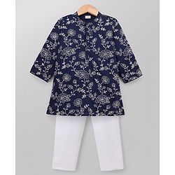 Babyhug Georgette Woven Full Sleeves Kurta & Pyjama Set with Landscape Print - White