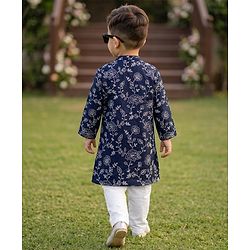 Babyhug Georgette Woven Full Sleeves Kurta & Pyjama Set with Landscape Print - White