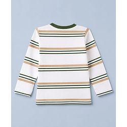 Babyhug 100% Cotton Knit Striped T-Shirts with Full Sleeves & Bear Print Pack of 3 - White Beige & Green