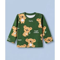 Babyhug 100% Cotton Knit Striped T-Shirts with Full Sleeves & Bear Print Pack of 3 - White Beige & Green