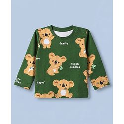 Babyhug 100% Cotton Knit Striped T-Shirts with Full Sleeves & Bear Print Pack of 3 - White Beige & Green