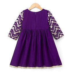 Babyhug Woven Ethnic Dresses With Three Fourth Sleeves and Floral Sequin Embroidery - Purple