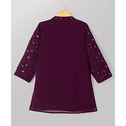 Babyhug Woven Georgette Full Sleeves Kurta & Pyjama Set Vines Embroidery - Wine