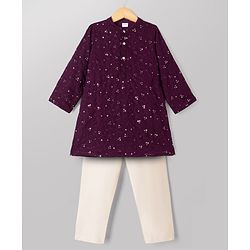 Babyhug Woven Georgette Full Sleeves Kurta & Pyjama Set Vines Embroidery - Wine