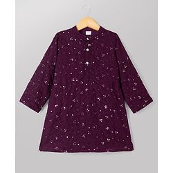 Babyhug Woven Georgette Full Sleeves Kurta & Pyjama Set Vines Embroidery - Wine