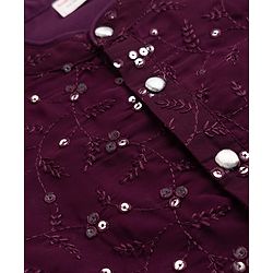 Babyhug Woven Georgette Full Sleeves Kurta & Pyjama Set Vines Embroidery - Wine