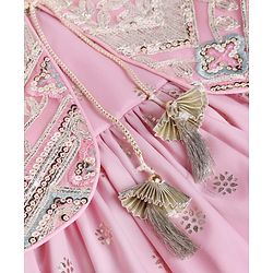 Babyhug Chanderi Woven Ethnic Dress and Jacket with Three Fourth Sleeves and Floral Sequin Embroidery in Pink