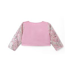 Babyhug Chanderi Woven Ethnic Dress and Jacket with Three Fourth Sleeves and Floral Sequin Embroidery in Pink