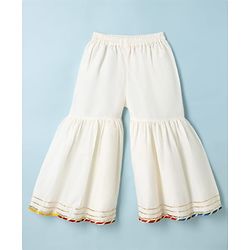 Babyhug Cotton Blend Woven Sleeveless Lace Detailing Kurti & Gharara Set With Dupatta - White