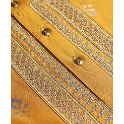 Babyhug Cotton Blend Woven Full Sleeves Kurta & Dhoti Set With Foil Print - Mustard