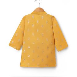 Babyhug Cotton Blend Woven Full Sleeves Kurta & Dhoti Set With Foil Print - Mustard