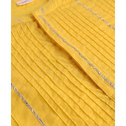 Babyhug Cotton Blend Woven Full Sleeves Embroidered Pintucked Kurta Pyjama Set With Lace Work - Yellow