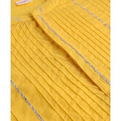 Babyhug Cotton Blend Woven Full Sleeves Embroidered Pintucked Kurta Pyjama Set With Lace Work - Yellow
