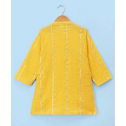 Babyhug Cotton Blend Woven Full Sleeves Embroidered Pintucked Kurta Pyjama Set With Lace Work - Yellow
