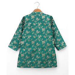 Babyhug Brocade Woven Full Sleeves Kurta Dhoti Set With Floral Zaari Work - Green