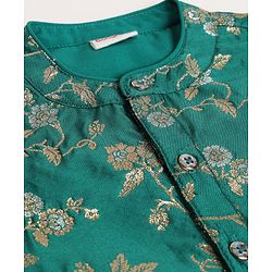 Babyhug Brocade Woven Full Sleeves Kurta Dhoti Set With Floral Zaari Work - Green