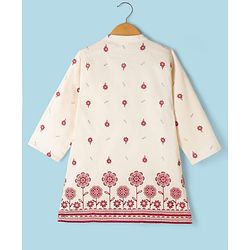Babyhug Chanderi Woven Full Length Dhoti & Kurta Set with Full Sleeves and Floral Print - Offwhite