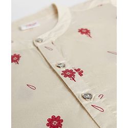 Babyhug Chanderi Woven Full Length Dhoti & Kurta Set with Full Sleeves and Floral Print - Offwhite