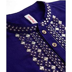 Babyhug Cotton blend Woven Kurta Pyjama Set with Full Sleeves and Geometric Embroidery in Navy Blue