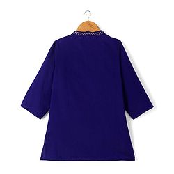 Babyhug Cotton blend Woven Kurta Pyjama Set with Full Sleeves and Geometric Embroidery in Navy Blue