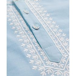 Babyhug Cotton Mix Woven Full Length Dhoti & Kurta Set with Full Sleeves and Embroidery - Light Blue
