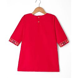 Babyhug Woven Three-Fourth Sequined Kurti & Palazzo Set With Dupatta - Red