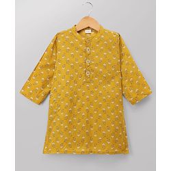 Babyhug 100% Cotton Cambric Woven Full Sleeves Floral Printed Kurta Pyjama - Yellow