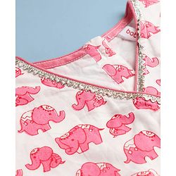 Babyhug 100% Cotton Cambric Woven Half Sleeves Elephant Printed Ethnic Dress - White