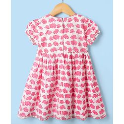 Babyhug 100% Cotton Cambric Woven Half Sleeves Elephant Printed Ethnic Dress - White