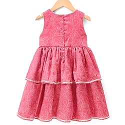 Babyhug Woven Ethnic Dress with Sleeveless and Leaf Print in Light Red