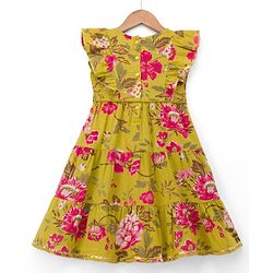 Babyhug Cambric Woven Ethnic Dresses with Half Sleeves and Floral Print in Green for New born