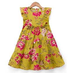 Babyhug Cambric Woven Ethnic Dresses with Half Sleeves and Floral Print in Green for New born